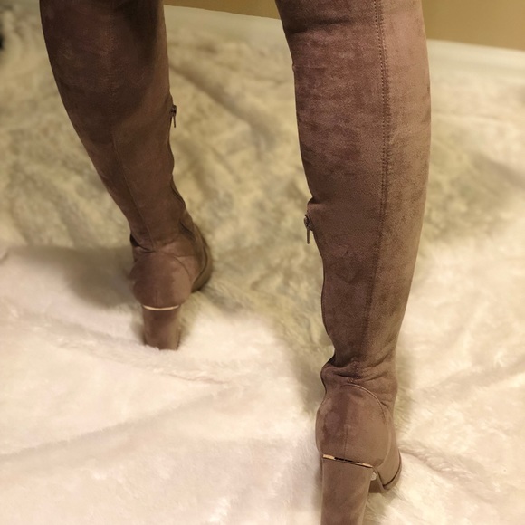 Bamboo Taupe w/Gold Trim Over The Knee Boots - Picture 5 of 5